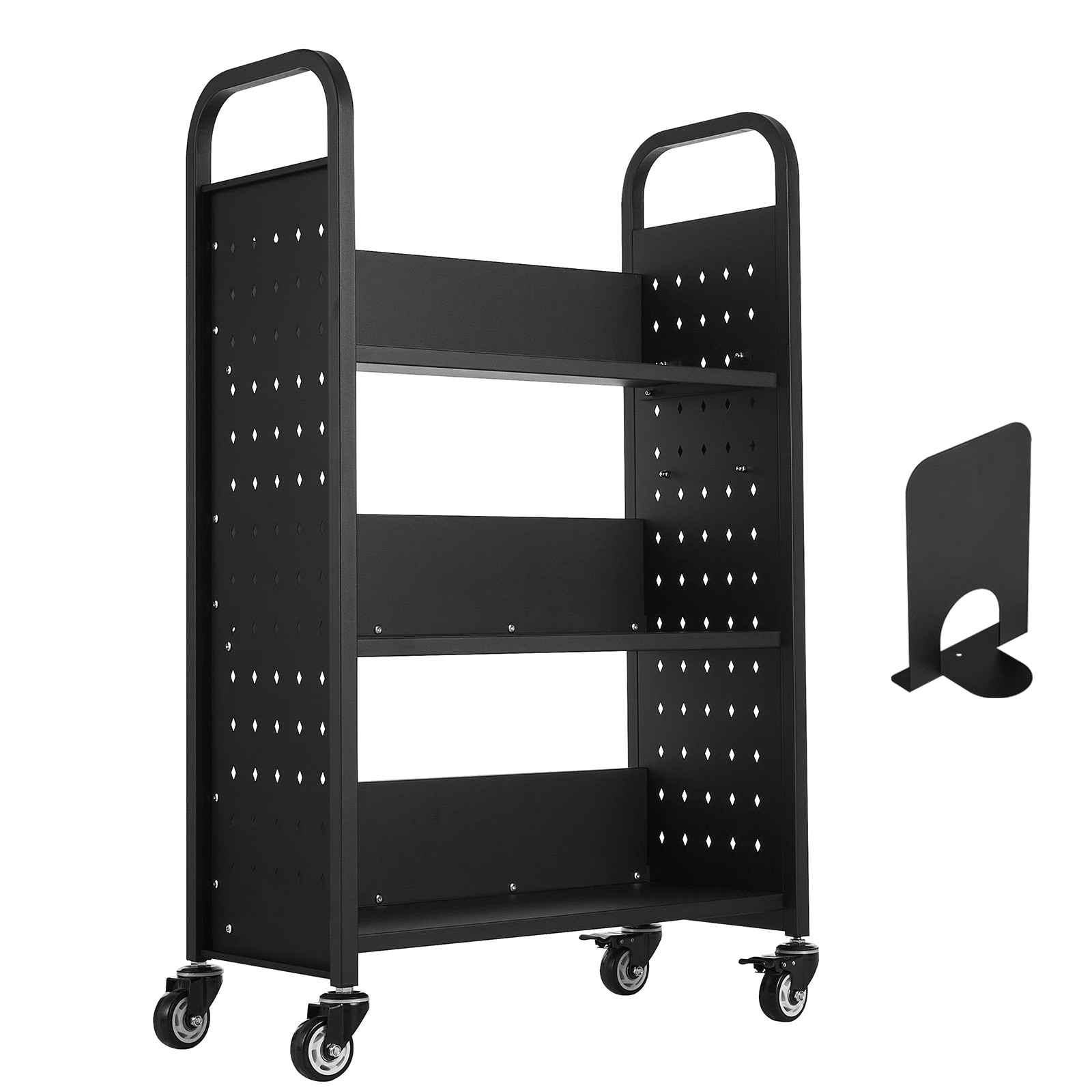 3-tier Rolling Book Cart With Single Sided Shelves In Black_voghion.com